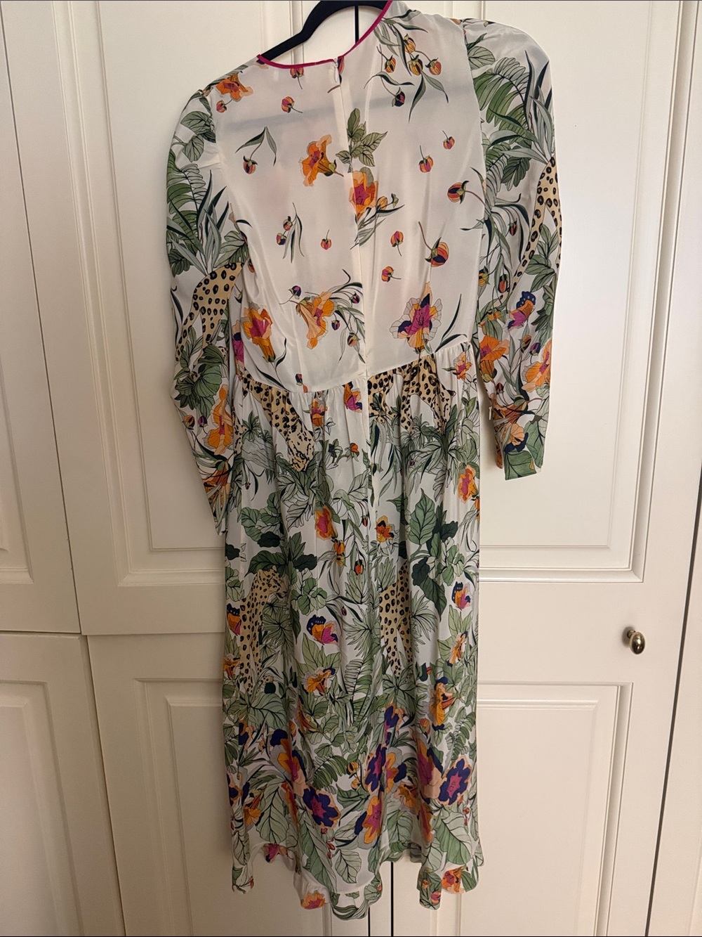 Valentino White Floral & Leopard-Print Long Sleeve Midi Dress as new - Picture 3 of 4